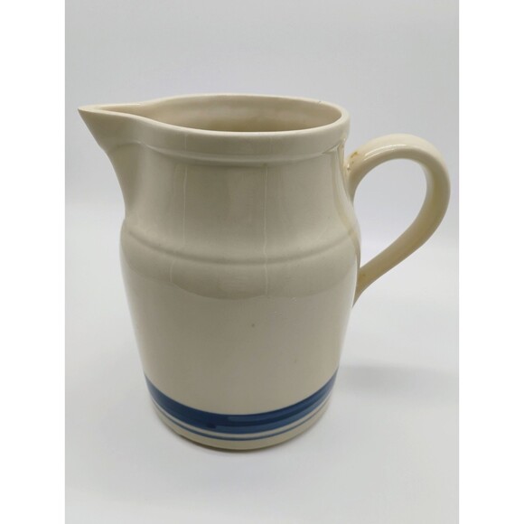 Friendship Pottery, Roseville Ohio, Vtg Milk Pitcher with Blue Stripes - Picture 1 of 2